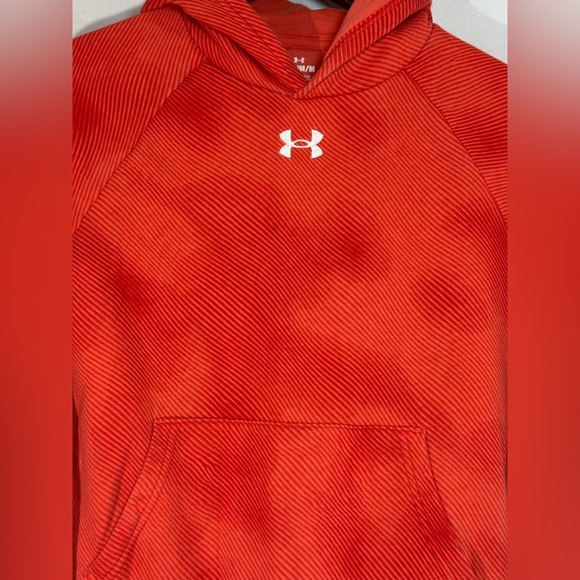 Under Armour Youth Medium Red Hoodie Pullover Sweatshirt Logo Kangaroo Pocket - Picture 2 of 6